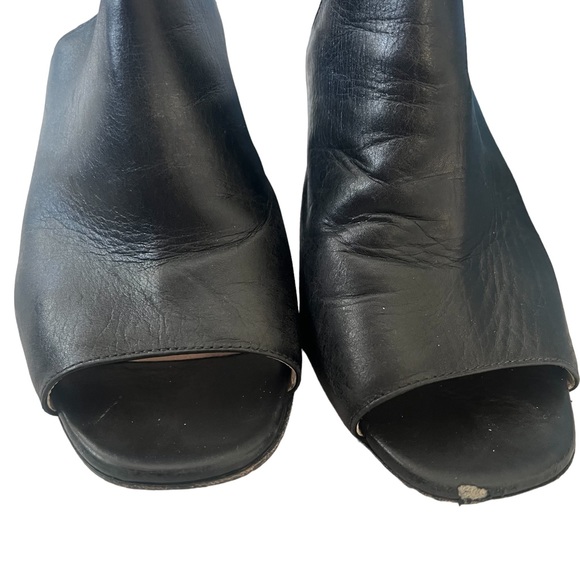 PRADA Albina Black Leather Chunky Block Peep Toe Slingback Heels 38.5 - Picture 9 of 13